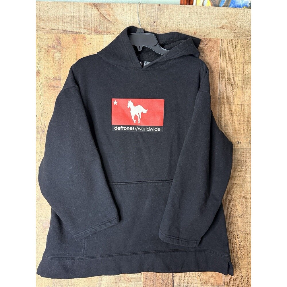 Rare Vintage 2000 Deftones Worldwide Hoodie L Giant Tag White Pony Metal Y2K